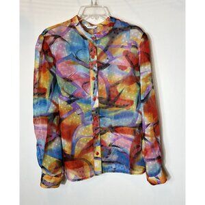 Ferrache Sheer Bright Multicolor  Button Up Long Sleeve Shirt Women’s Size Large